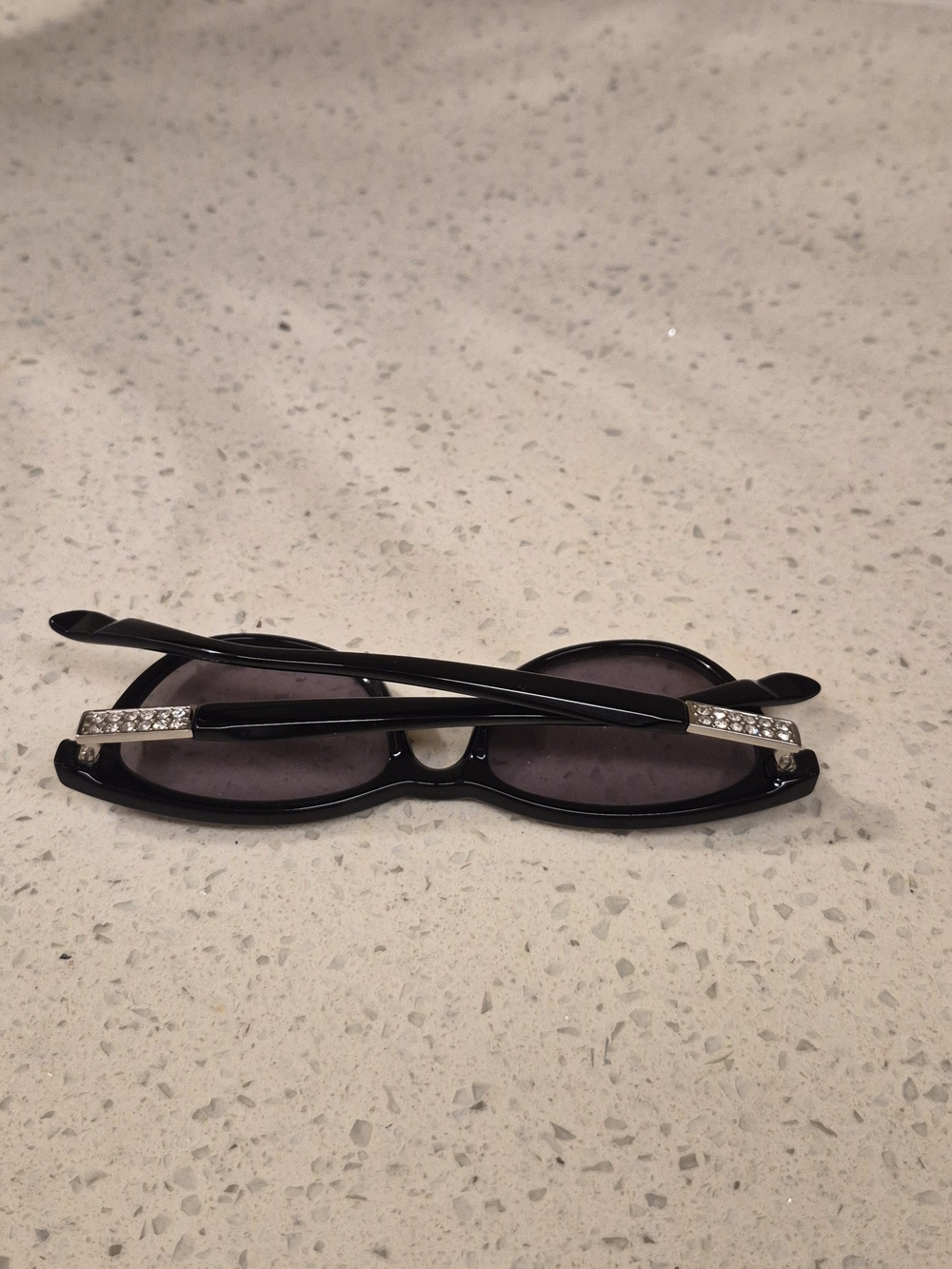 Women’s Black Oval Sunglasses with Rhinestone Temples